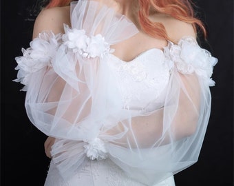 Fairy Flower Light Ivory Tulle Sleeves/Bridal Sleeves/Detachable Arm Sleeves/Prom Dress Sleeves/Bridal Dress Accessories/Wedding Separates