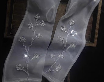 Blanc vintage fleur perles tulle gants/gants faits main/robe de bal gants/accessoires de robe de mariée/mariage sépare/accessoires de robe