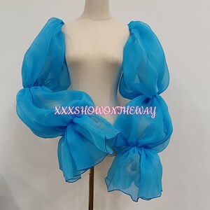 Lange blauwe gezwollen gegolfde organza elastische mouwen/afneembare armmouwen/prom dress mouwen/bruidsjurk accessoires/bruiloft scheidt afbeelding 1