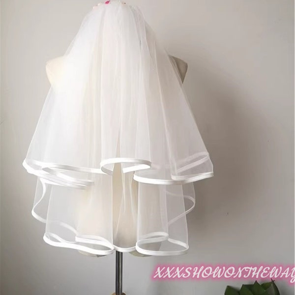 Vintage Short White Double-layered Tulle Veil/Bridal Veil/Makeup Hair Accessories/Wedding Accessories/Bridal Head-wear/Headpiece
