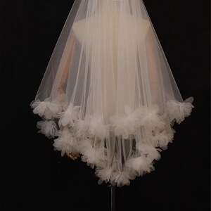 Fantasy Iris Flower Edge Ivory Short Veil/Bridal Veil/Makeup Hair Accessories/Wedding Accessories/Bridal Head-wear/Headpiece