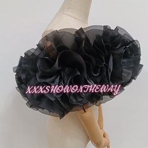 Off-the-shoulder zwarte organza bloem sjaal/verstelbare sjaal/prom jurk wraps/bruidsjurk accessoires/bruiloft scheidt/bruids zwarte sjaal afbeelding 6