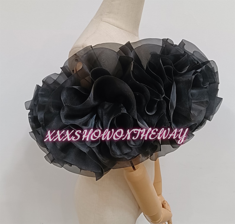 Off-the-shoulder zwarte organza bloem sjaal/verstelbare sjaal/prom jurk wraps/bruidsjurk accessoires/bruiloft scheidt/bruids zwarte sjaal afbeelding 6