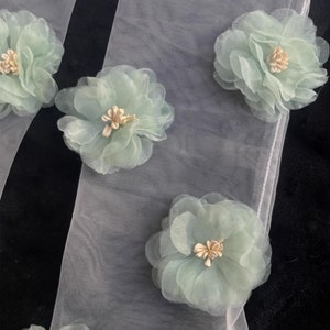 Fairy groene bloem stoffen witte Tule handschoenen/handgemaakte handschoenen/prom jurk handschoenen/bruidsjurk accessoires/bruiloft scheidt afbeelding 4