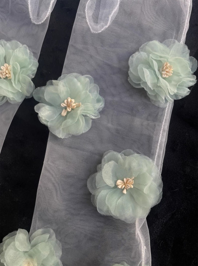 Fairy groene bloem stoffen witte Tule handschoenen/handgemaakte handschoenen/prom jurk handschoenen/bruidsjurk accessoires/bruiloft scheidt afbeelding 4