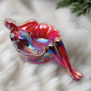 Red Carnival Glass Bathing Beauty Soap or Trinket Dish Art Nouveau Style