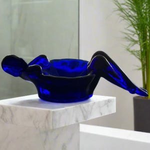 Cobalt Blue Glass Bathing Beauty Soap Dish Art Nouveau Style