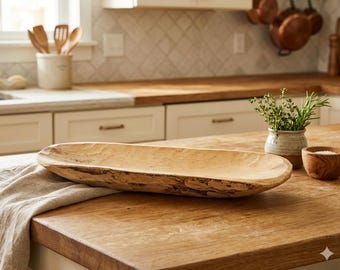 Bol de madera maciza tallado a mano, centro de mesa rústico de 50 cm (20 pulgadas)