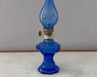 Cobalt Blue Glass Mini Oil Lamp 6.5"