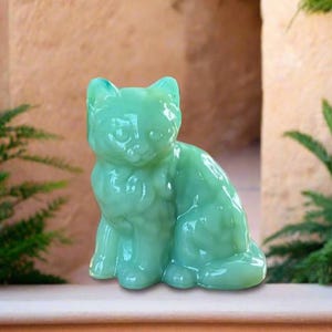 Jadite Glass Sitting Kitten Cat 3.25&quot;