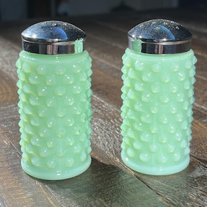 Jadeite Green Salt and Pepper Set Gigi Hobnail Pattern