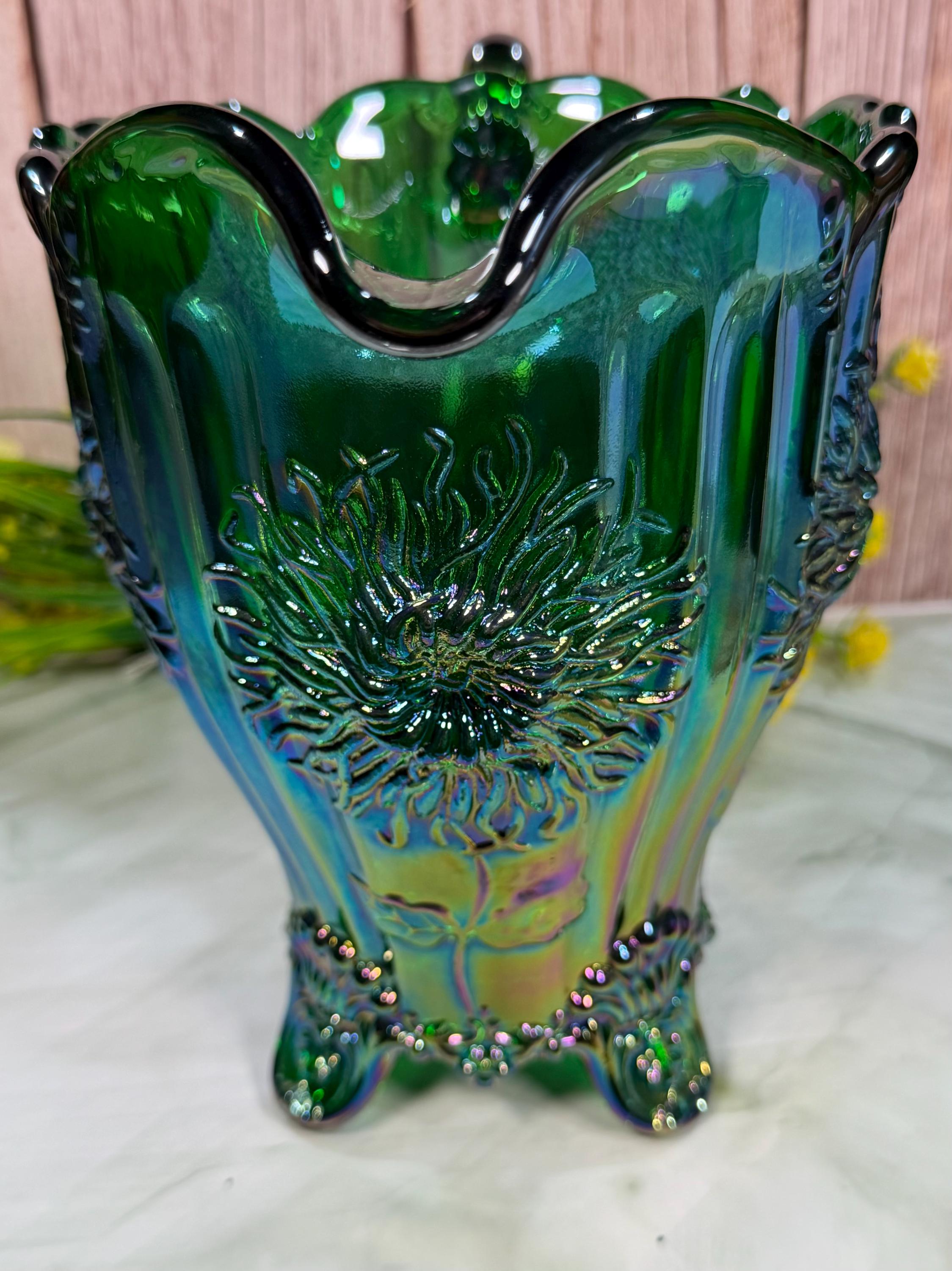 Dahlia Hunter Green Carnival Glass Pitcher - Etsy