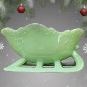 Jadeite Glass Santa Sleigh Centerpiece
