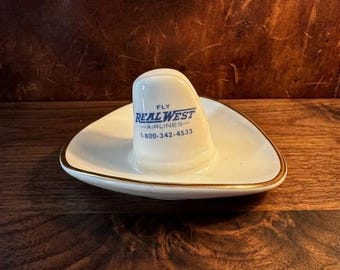 Rare 1979 Real West Airlines Ceramic Cowboy Hat Ashtray