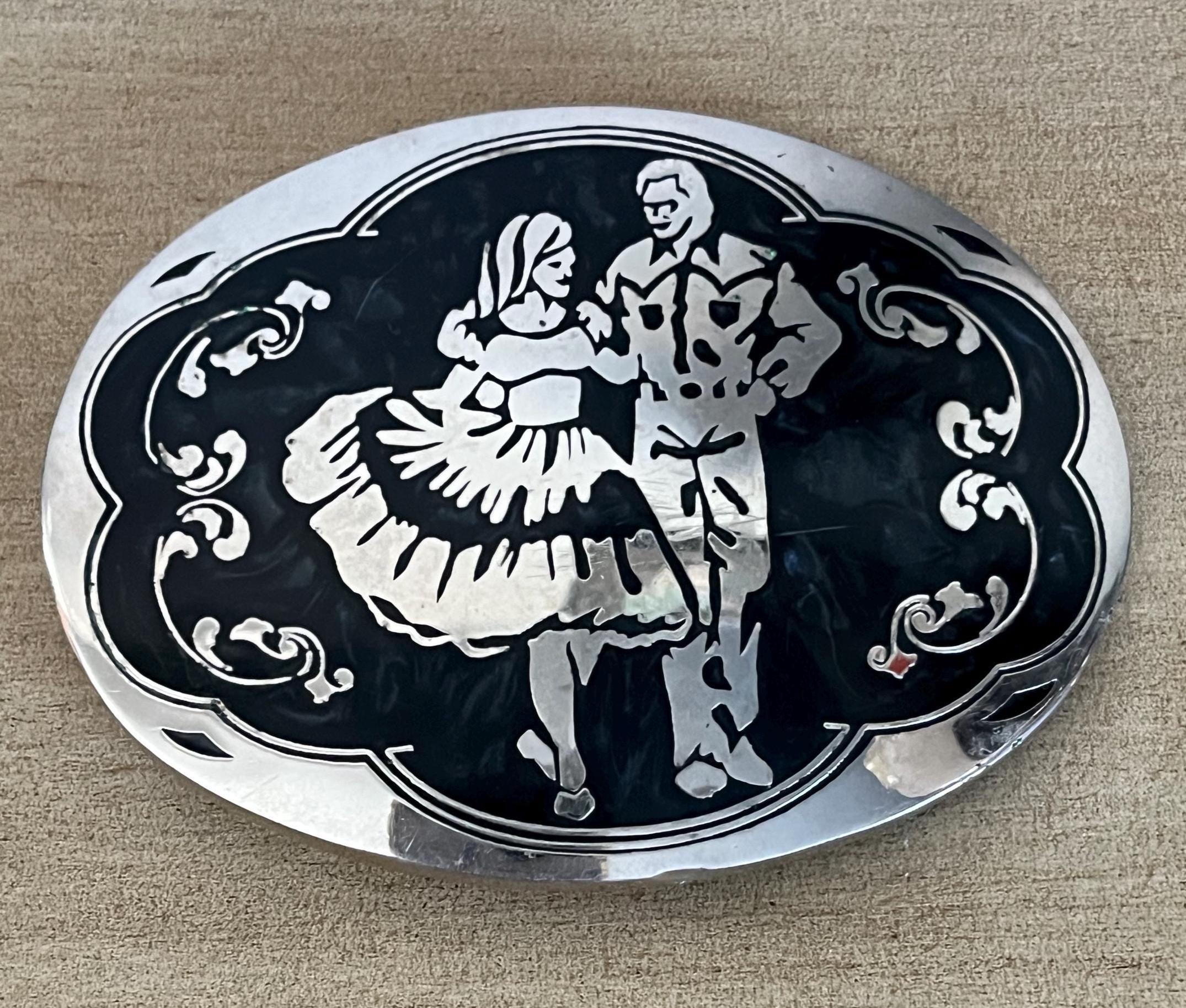 Vintage Square Dance Belt Buckle 3.25 In Black Silver Dancing Couple Western USA Square Dance Belt Buckles - Etsy main image 2