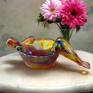 Amber Rose Carnival Glass Bathing Beauty Soap Dish Art Nouveau Style