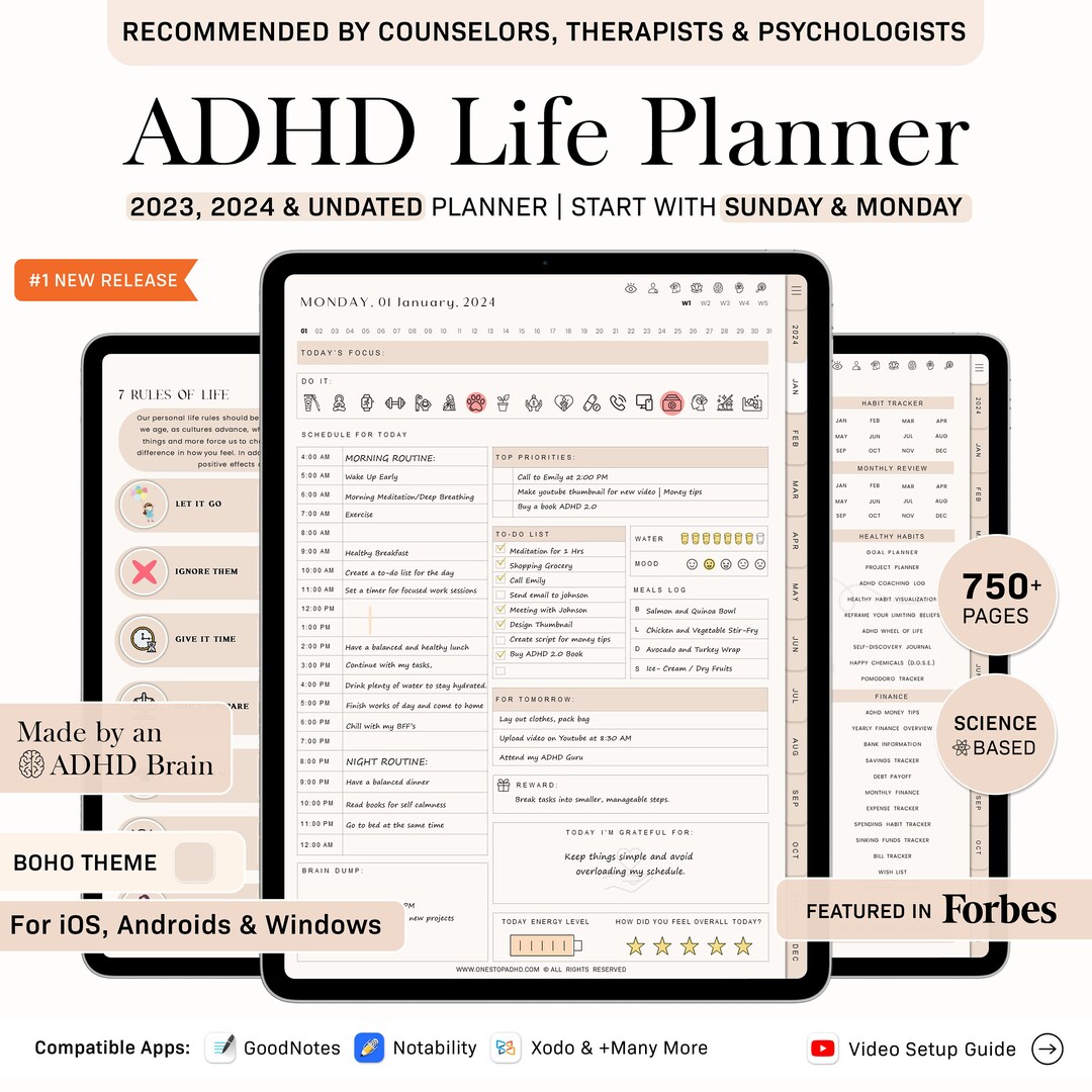 ADHD Digital Planner made by an ADHD Coach for Goodnotes - Etsy Israel