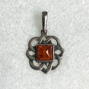Vintage Celtic Sterling Silver Cognac Amber Pendent
