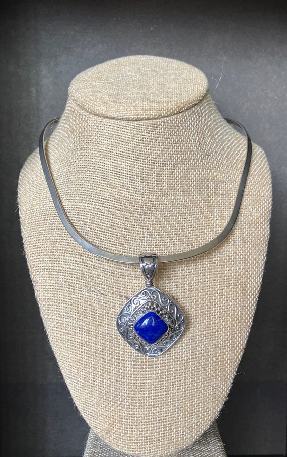 Vintage Large Sterling Silver Lapis Lazuli Penden… - image 6