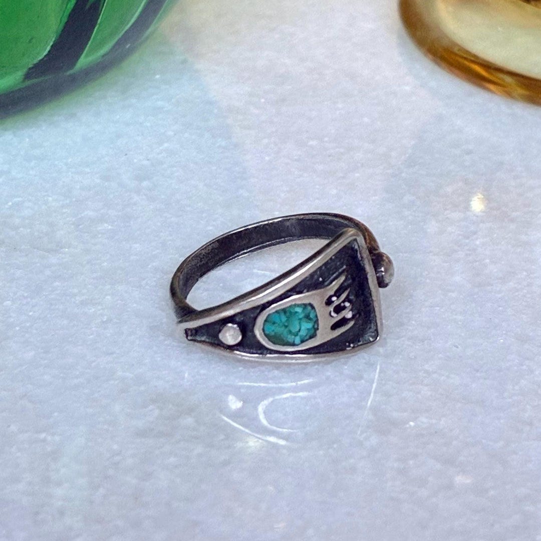Hopi Inlay Rings Vintage Hopi Sterling Silver Blue Turquoise Inlay Ring Size 6.5 Native ...