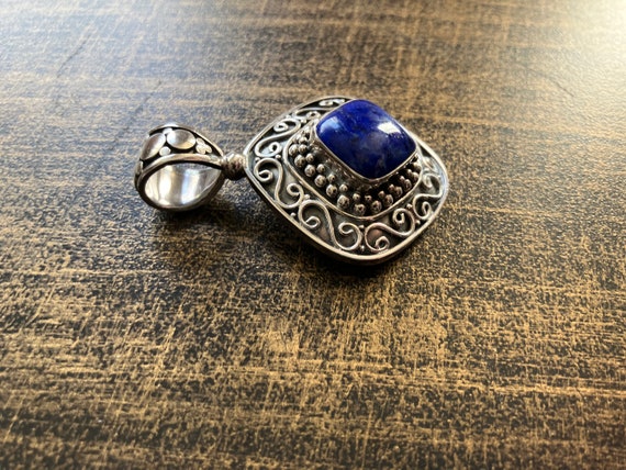 Vintage Large Sterling Silver Lapis Lazuli Penden… - image 4