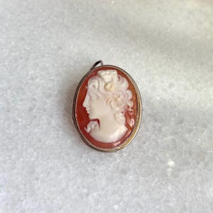 Antique Rare 1800s Left Facing Cameo Sterling Silver 11K Gold Pendant Brooch Marked 800 458