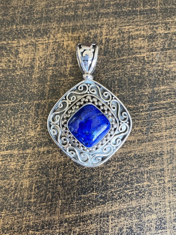 Vintage Large Sterling Silver Lapis Lazuli Penden… - image 1