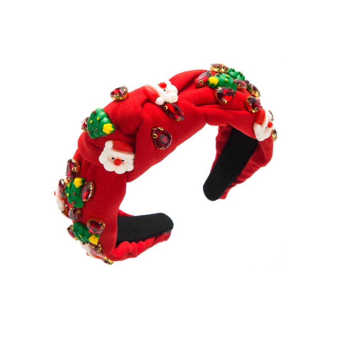 Christmas Headbands for Women, Jeweled Knotted Headband, Holiday Headbands With Santa and