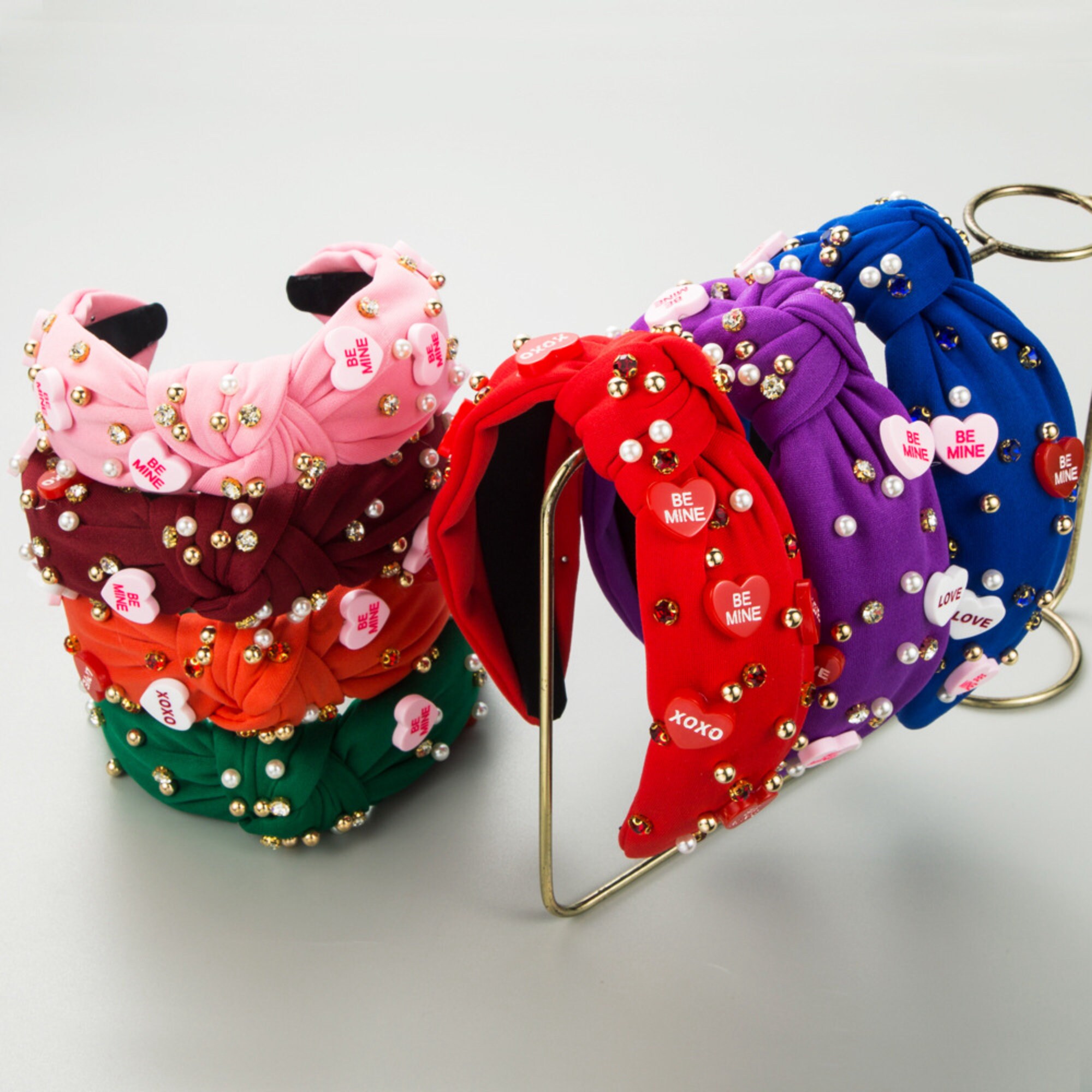 Knit Heart Headband Cream and Red Ear Warmer Headwarmer 