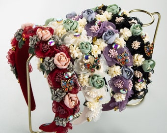 Floral Bridal Headband, Boho Rose Flower Bride Headband, Floral Bride Headpiece, Wedding Hairpiece,Bridesmaid Gift