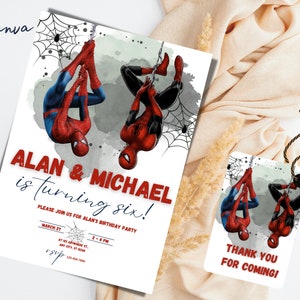 Modèle d'Invitation d'anniversaire spiderman modifiable, Invitation imprimable de fête d'anniversaire, modèle numérique d'invitation de partie d'enfants, invitation jumelle