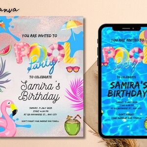 Pool Party text invitation, summer evite birthday iPhone invitation, pool party invitation, Electronic Invite, smartphone, printable 0097