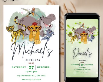 Lion King Birthday Invitation Template: Kids Party Invite (Digital)