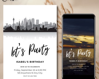 Sidney City party invitation, Sidney City invitation instant download, printable and shareable, video invitation, Sidney editable evite 0217