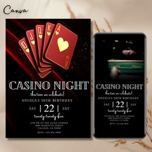 Invito modificabile del casinò, invito di compleanno di poker, invito a carte da gioco, modello black jack stampabile download immediato, carte fuoco 0377