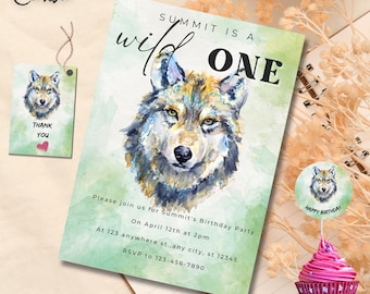 Wild One Wolf Birthday Invitation Template (Digital)