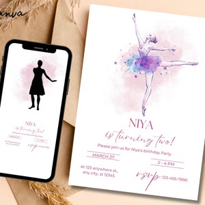 Editable Ballerina Birthday Invitation Template, Printable Birthday Party Invitation, Digital Kids Party Invite Template, Dance Show 0082