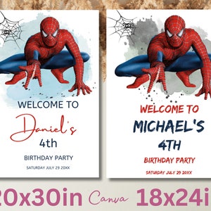 Spiderman Editable Welcome Sign Any Age Party 18 x 24 and 20 x 30 Cards spiderman Poster EDIT INSTANT DOWNLOAD, kids party welcome 0089 image 4