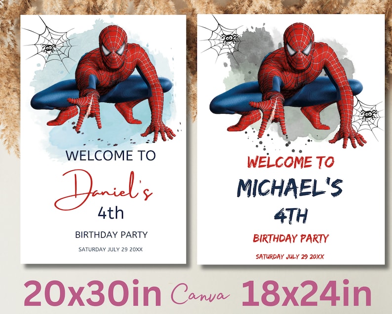 Spiderman Editable Welcome Sign Any Age Party 18 x 24 and 20 x 30 Cards spiderman Poster EDIT INSTANT DOWNLOAD, kids party welcome 0089 image 4