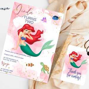 Modello di invito per la festa di compleanno della sirena, invito di compleanno della sirena, etichetta di ringraziamento della sirena, invito modificabile, biglietto di compleanno, compleanno