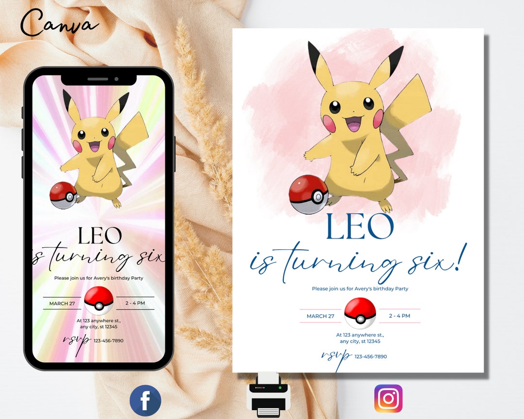 Pikachu Birthday Invitation, Pokemone Birthday Invitation, Printable ...