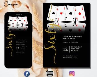 Invitación de cumpleaños de casino: Noche de póker, diseño de as (plantilla digital)