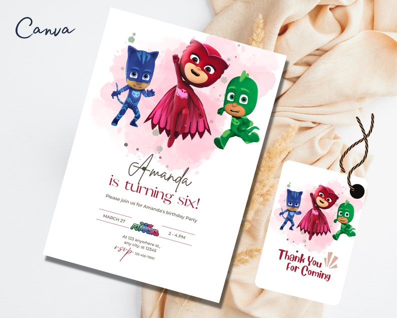 Editable Pj Masks Birthday Invitation Template Printable Etsy