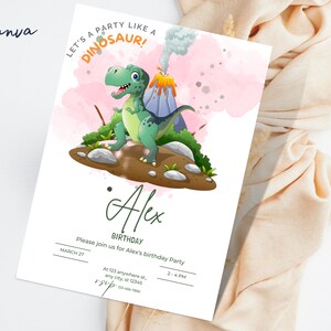 Dinosaur Birthday Party Invitation Template, Dinosaur Birthday Invitation, Dinosaur thank you tag, Editable Invitation, bday card, birthday