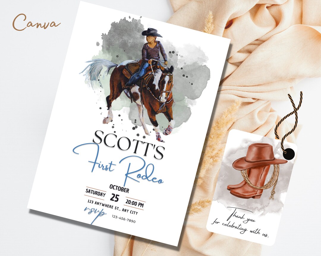 Editable First Rodeo Birthday Invitation Template, Printable Birthday ...