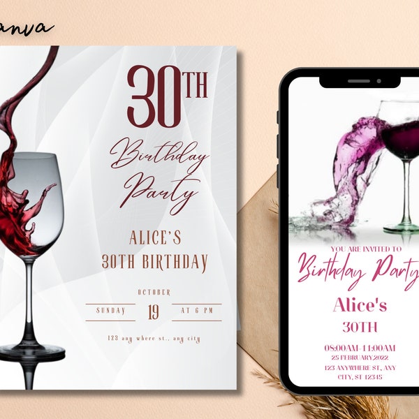 wine party digital invitation, text invitation red wine instant download, printable and shareable, video invitation iPhone mobile evite 0108