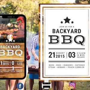 BBQ Invitation, Barbecue Invitation, Backyard BBQ Party, BBQ Birthday Invitation, Barbecue Party, Digital, Printable Invitation