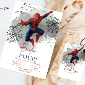 Spiderman-Geburtstags-Party-Einladungs-Vorlage, Spiderman-Geburtstags-Einladung, Spiderman-Dankeschön-Tag, bearbeitbare Einladung, druckbare Einladung