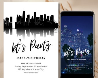 Los Angeles party invitation, Los Angeles invitation, instant download, printable Los Angeles, Los Angeles shareable video invitation, 0265