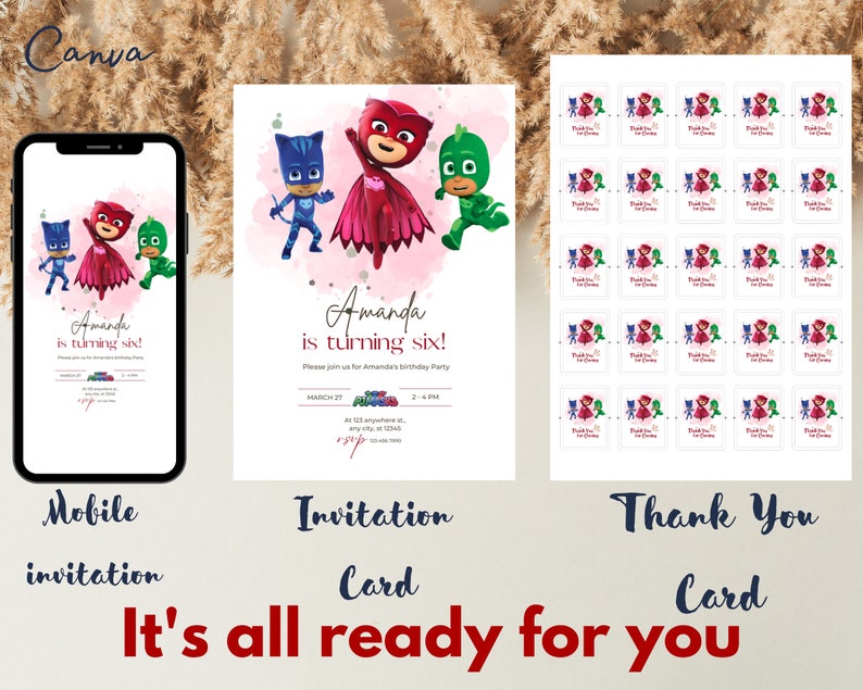 Editable Pj Masks Birthday Invitation Template Printable - Etsy